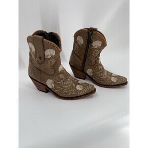 GORGEOUS Liberty Black Taupe Leather Western Flower Embroidery Boots Size 6